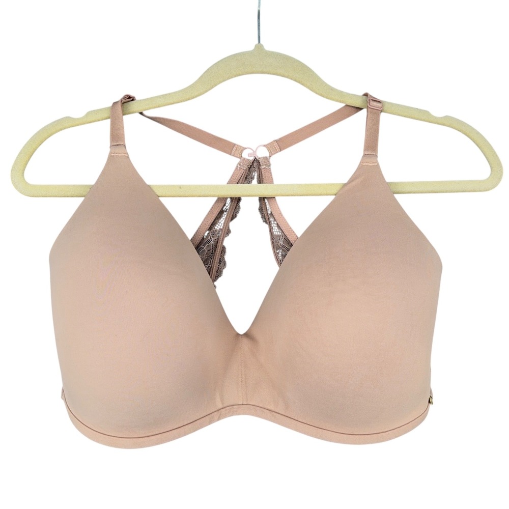Pearl by Venus 38DD‎ Lightly Lined T-shirt Bra Lace Racerback Beige Everyday